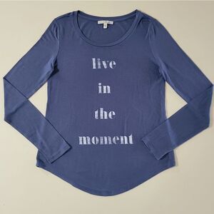 Express Women's Blue Crewneck Graphic Live in the Moment Long Sleeve Top